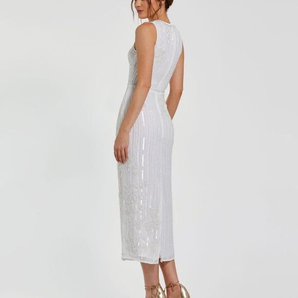 NWT MACDUGGAL White Striped Floral Embellished Sleeveless Midi Dress size 8 🤍 - Picture 3 of 15